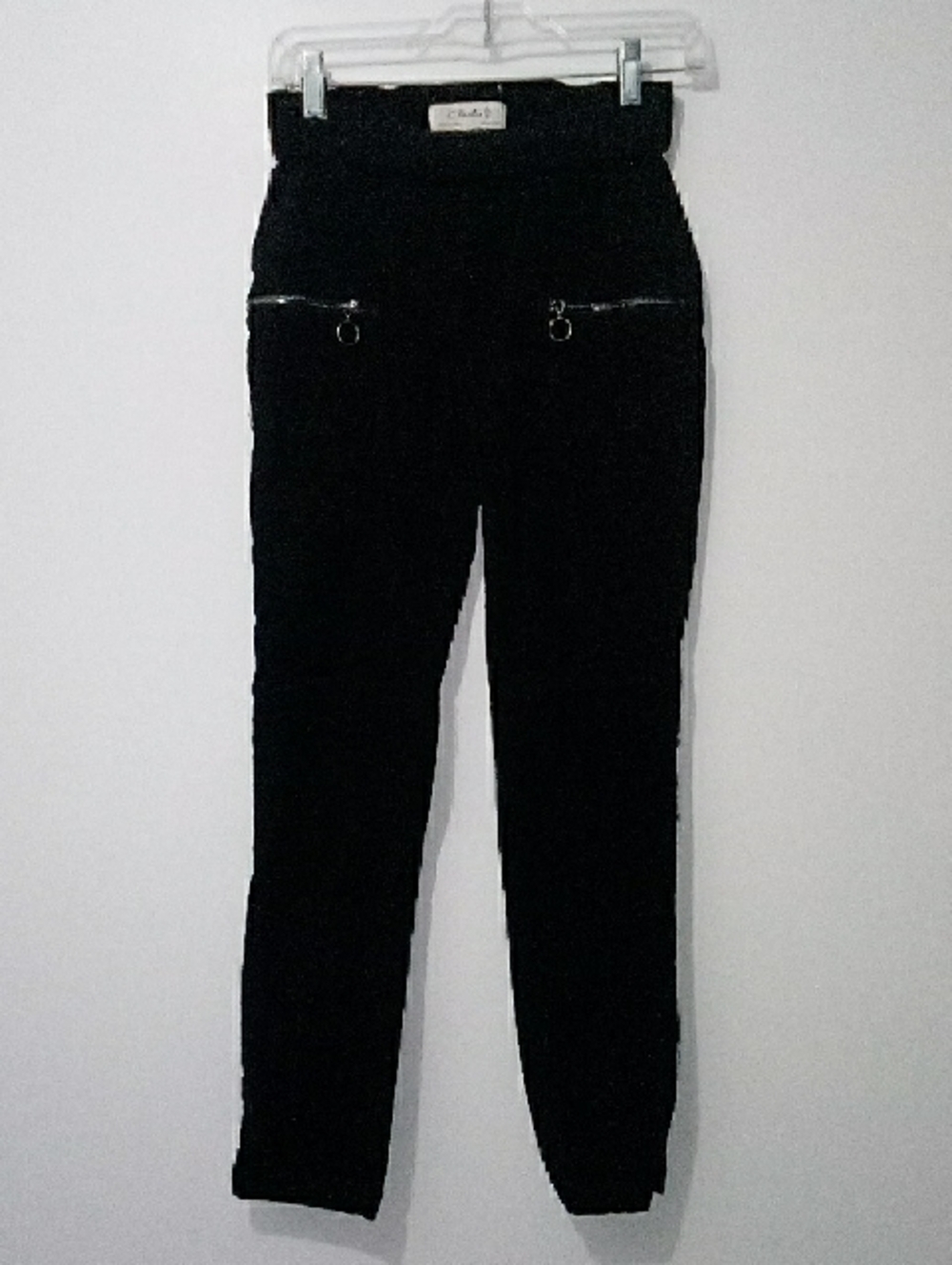 CHARLIE B Black Slim Fit Zipper Detail Pants